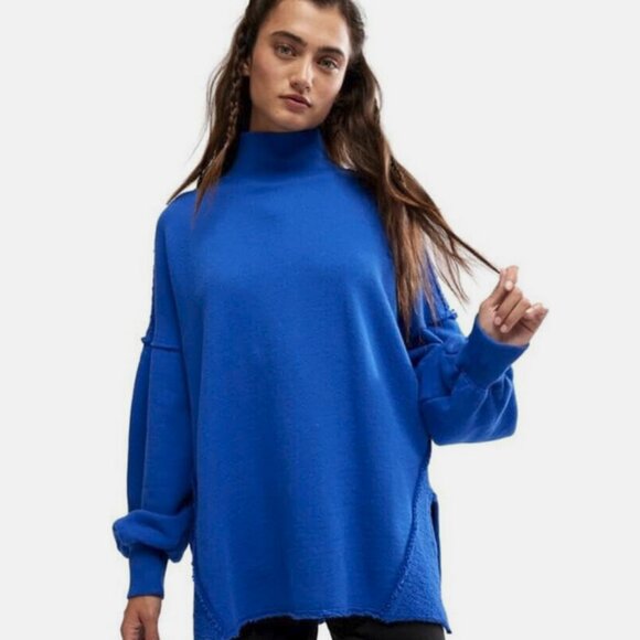 Free People Wonderful Pullover Sweater - Marazine Blue Oversized Turtleneck - Picture 1 of 5